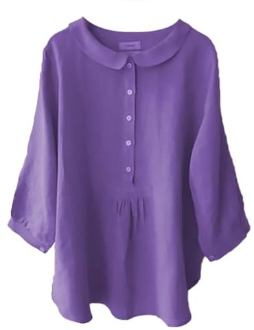 PODOLIXIA Camicette e tuniche da donna, camicetta a maniche corte, colletto Pet-Pan, camicetta estiva con bottoni a pressione, Lilla, M