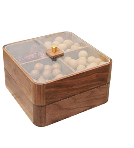 YOtat Assiette De Fruits Vintage Double Couche en Bois avec Couvercle en Verre Boîte De Fruits Secs Assiette De Fruits Transparente (D 24 Cm) (D 24 Cm)