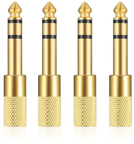 Xujinsongg 6.35mm (1/4 inch) Male to 3.5mm (1/8 inch) Female Stereo Headphone Adapters, 4 Pcs 3.5mm/1/8'' Female to 6.35mm/1/4'' Male Stereo Audio Adapter Jack Plug for Headphone, Gold Plate