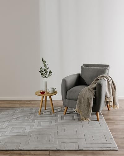 benuta Basic Teppich Claire - Grau 140x200 cm - Minimalistischer Wohnzimmerteppich im Geometrischen Retro-Stil - Pflegeleicht - Fußbodenheizung Geeignet