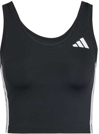 adidas Women's Train Essentials 3-Stripes Cropped Tank Top, Black/White, S