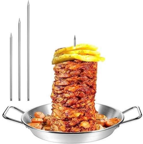 FAHOI Vertical Kebab Skewer Stand Stainless Steel Barbecue Meat Skewer, BBQ Vertical Skewer Grill Rack Stand with 3 Different Spikes for Whole Chicken Fish Sausage Steak