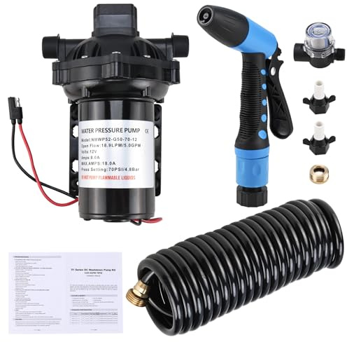 NovelBee 70 PSI Washdown Pumps for Boats,12V 5.0 GPM Boat Washdown Pump Kit | 12V 5GPM Wash Down Pump for Boat,Boat Washdown Kit with Pressure Switch & Strainer,Self-priming Pump,Boat Water Pressure Pump