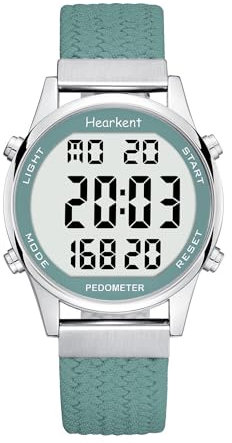 Hearkent Damen-Armbanduhr, Schrittzähler, weiches Nylonband, keine App oder Aufladen erforderlich, mit Schrittzähler, Kalorienzähler, Entfernungsmesser, Uhr und Hintergrundbeleuchtung, 2401
