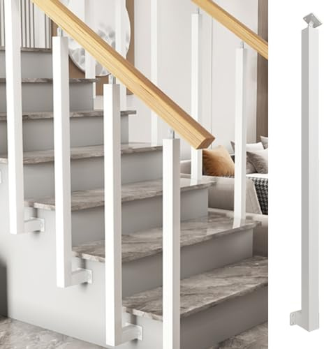 Treppengeländer innen, Geländerpfosten aus Metall, Spindel-Seitenmontage, DIY-Treppenhandlauf, Geländer, Säule, für Terrassenstufen Garten, mit Schrauben(White,100CM/39.4IN)