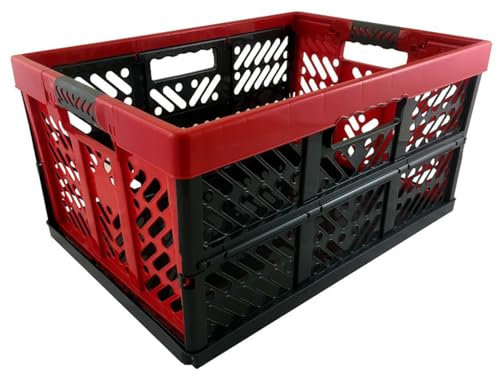 homesti Klappbox 45 L bis 50 kg, 1er Set, 54 x 36 x 28 cm, Einkaufskorb in Rot Anthrazit, stabil, faltbar, Soft-Touch Griffe, lebensmittelecht, pflegeleicht