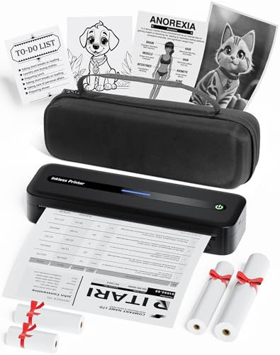 Itari Stampante Termica Portatile M832 A4 300Dpi con Custodia e 4 Rotoli di Carta Termica 53/80/110/210/216 mm, 2600 mAh Supporto Wireless Bluetooth per Android e iOS - Nero 2025