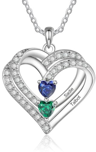 lorajewel 925 Sterling Silber Kette mit Namen Personalisierte Halskette für Damen Kette mit Anhänger Geburtssteinen Gravur Geschenke zum Muttertag Weihnachten Valentinstag (2 name)