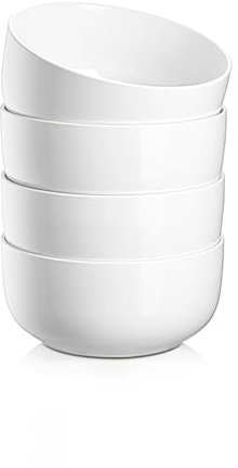 Jassceram Ceramic Bowls Set of 4, 800ml Large Salad Bowls for Cereal, Oatmeal, Fruit, Suitable for Kitchen or Dining - Dishwasher & Microwave Safe, 6 Inch, 30oz, Off-White