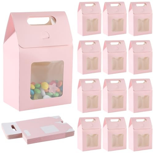 GORGECRAFT 24 Sac en Papier Kraft avec Fenêtre Transparente Mini Sac Cadeau Debout avec Poignées Sacs à Bonbons Friandises pour Biscuits Café Emballage Stockage Festivals Mariage Fête de Noël
