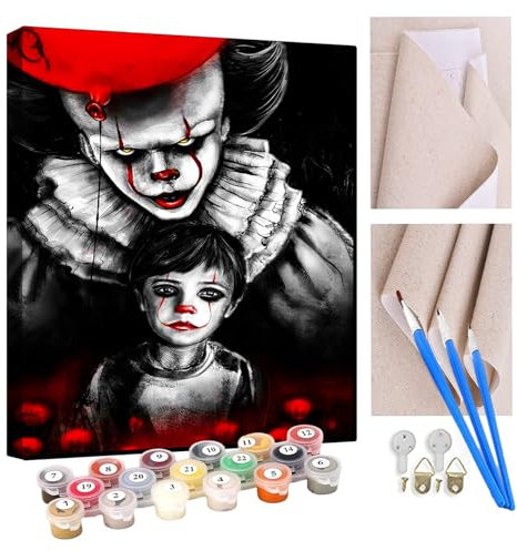 Peinture par Numéros pour Adulte Squelette d'Halloween, clown effrayant et bébé DIY Peinture Acrylique pour Adultes Enfants débutants Facile sur Toile 40×50 cm avec peintures et pinceaux(sans Cadre)