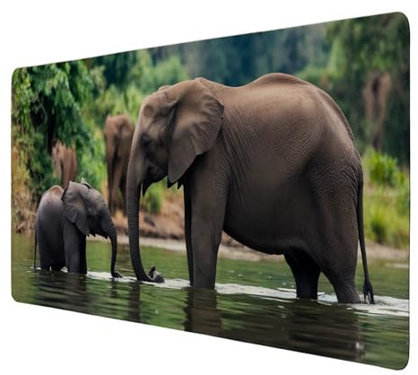 Elefantenfamilie am Fluss Schreibtischunterlage 89x40cm XXL Mauspad Schreibtisch-Deko mit Naturmotiv, perfekt für Tierfreunde