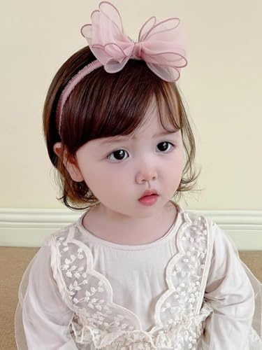Baby Mädchen Stirnbänder Baby Blume Elastisches Stirnband Schleife Spitzen Weiches Haarband Schmetterling Knoten Satinband Haarschmuck Babygeschenke für Neugeborene(Rosa Schleife-B)