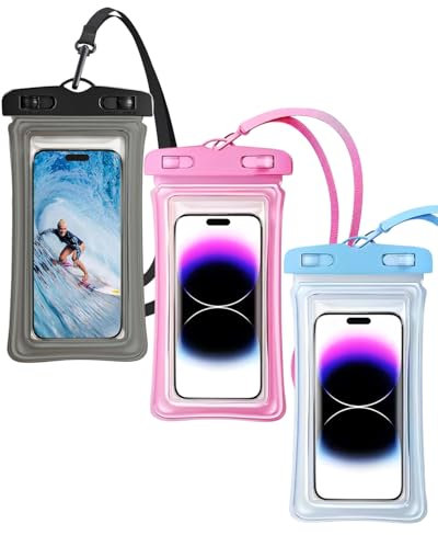 CULEB Lot de 3 Pochette Étanche Smartphone, 7,2 Pouces IPX8 Étui de Téléphone Sous-Marin pour iPhone 16 15 14 13 12 11 Pro Max Galaxy S23 S22 S21 Xiaomi Huawei OPPO VIVO(Noir,Bleu,Rose)