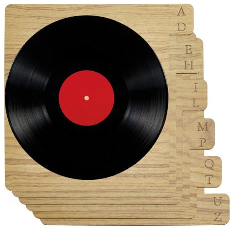 BENECREAT 6 Separador de Discos de Vinilo Color Dorado Pálido, Organizador Separador Alfabético AZ de 30x30cm para Almacenamiento En Estanterías de Álbumes, CD, DVD Y Libros.
