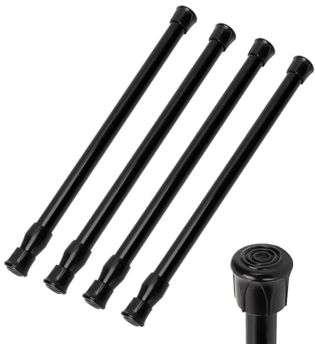 4 Stück Verstellbare Gardinenstange 40-70cm Spannstange Ohne Bohren Schwarz Klemmstange für Gardinen, Gardinen Klemmstange Teleskopfeder Duschvorhangstange für Fenster, Kleiderschrank, Badezimmer
