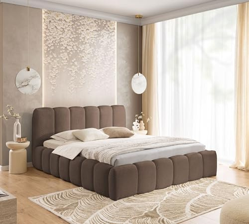 FURNISTAR Polsterbett MIA mit Bettkasten, Bett 120x200, Bubble Bett, Doppelbett mit Stauraum und Lattenrost, Boxspringbett-Optik, ohne Matratze, Schlafzimmer - Braun