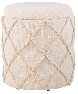 FineBuy Sitzhocker Rund 40x40x45 cm Baumwolle Creme, Stauraum | Polsterhocker im Boho Stil mit abnehmbarem Deckel und Staufach, bis 120 kg belastbar, handgefertigt