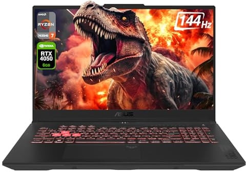 ASUS TUF A17 Gaming Laptop, AMD Ryzen 7-7435HS, 32 GB DDR5 RAM, 1 TB PCIe SSD, 17.3 FHD Display, Nvidia GeForce RTX 4050, 1-Zone RGB QWERTZ Tastatur, Windows 11 Home, Grau