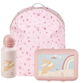 Sterntaler Kindergarten Set Hase Hanni – Mädchen Multipack mit Hasen-Motiv – Enthält Kinderrucksack, Brotdose und Trinkflasche – Farbe Quarzrosa
