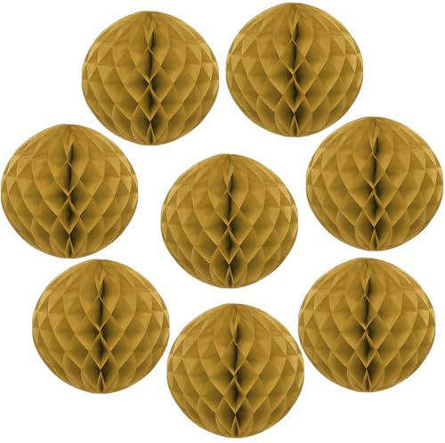 sourcing map 8 Pcs Gold Honeycomb Balls 6 Dia for Home Decor | Honeycomb Flower Paper Pom Poms, Paper Flowers Crafts, for DIY Crafting Home Decor Birthday Christmas Party
