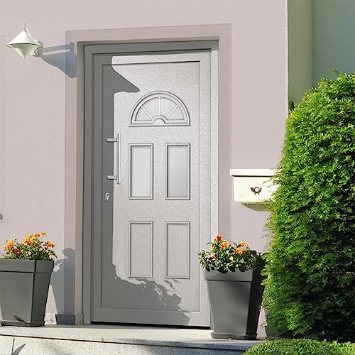 QJBSAVVA Haustür Weiß 110x210 cm mit Zarge und 5-Punkt-Pilzstiftverriegelung, PVC-Sandwichkernfüllung, 70 mm Profil, 3D-Scharniere, Komplett-Set für Eingangsbereich, Carport und Nebeneingang
