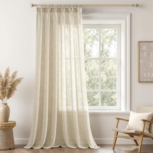 MIULEE Gardinen mit Kräuselband, Leinenoptik 200x225 cm Natur, 1er Set | Moderne Durchscheinende Voile Vorhänge mit Kräuselband, Leinenoptik für Wohnzimmer Schlafzimmer, Passend für Schienensysteme