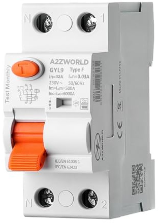 Interrupteur Différentiel Type F 32A 30mA 1P+N 6kA, 2 Modules DIN, Haute Immunité Onduleur Monophasé, Climatiseur, Pompe