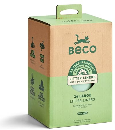 Beco Cat Litter Tray Liners - Extra Thick Heavy Duty Drawstring Bags, Tear Resistant for Your Kitty Litter Box - Easy Clean Up - Large, 24 Pack