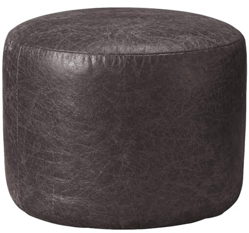 Premium PU Leather Footstool Bean Bag | Stylish Adult Ottoman, Pouffe & Round Foot Rest | Water Resistant, Durable Wipe Clean Beanbags for Living Room Bedroom (Charcoal, Round (40x30cm))