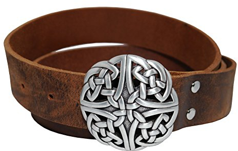 Wolfszeit Keltengürtel - Wechselgürtel mit keltischer Rundschnalle (silber) - braunes Büffelleder (120cm)