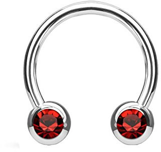 beyoutifulthings Hufeisen-Ring 2 ZIRKONIA Universal-Piercing Brust Nippel Nase Septum Ohr Helix Cartilage Edelstahl Silber Rot 1,6mm 12mm
