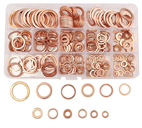 EsportsMJJ 280Pcs Arandelas De Cobre Sólido Tapón De Cárter Surtido Arandela Kits 12 Tamaños