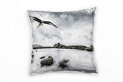 Paul Sinus Art Tiere, See, Greifvogel, Wolken, grau, braun Deko Kissen 40x40cm für Couch Sofa Lounge Zierkissen - Dekoration zum Wohlfühlen