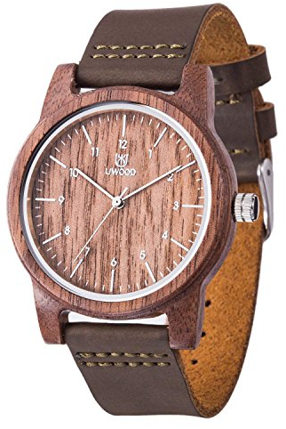 LeeEv Holzuhren Uwood Serie 40 mm Unisex handgefertigte Rindslederarmband Holzarmbanduhr mit Geschenkbox