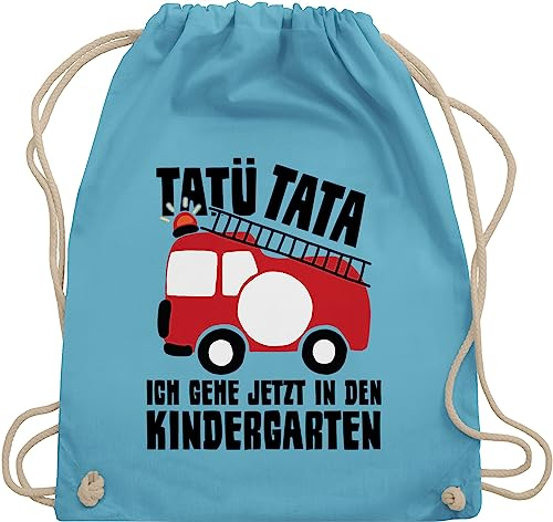Turnbeutel Rucksack - Hallo Taschen - Tatü Tata Ich gehe jetzt in den Kindergarten - Feuerwehrauto - Unisize - Hellblau - geschenk kita start kindergartentasche kindergartenkind 1. kindergartentag
