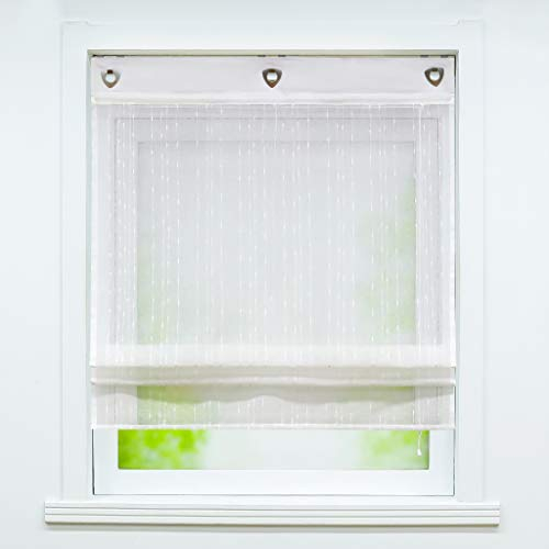 Joyswahl Voile Ösenrollo Unifarbenes Raffrollo mit schönen Längsstreifen »Ursel« Schals Fenster Gardine mit Hakenaufhängung, ohne Bohren BxH 60x140cm A020 1 Stück