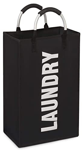 Vinsani Laundry Hamper Collapsible Bag Foldable Cloth Basket Portable Storage Bin with Carry Handles for Bathroom Bedroom, Black