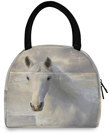 Linomo Lunch Tasche Zauber Weiß Pferd Tier Kühltasche Isoliertasche Brotdose Handtasche für Kinder Jungen Mädchen Damen Männer