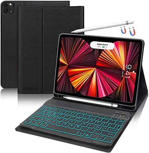 D DINGRICH Custodia con Tastiera per iPad Air 11 M2 2024/ Air 5 2022/Air 4 2020, iPad Pro 11 2022/2021/2018, Wireless Retroilluminata Tastiera[Italiana QWERTY-Layout], Nero
