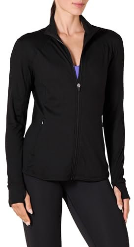 Amazon Essentials Giacca con Zip a Tutta Lunghezza Elasticizzata Tecnica Spazzolata (Taglie Forti Disponibili) Donna, Nero, L