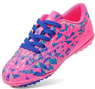 DREAM PAIRS Boys Football Boots Shoes Kids Girls Soccer Athletics Sport Training Shoes Indoor Outdoor Football Shoes Sneakers for Unisex,Size 2 Big Kid,Fuchsia-Qh,SDSO223K
