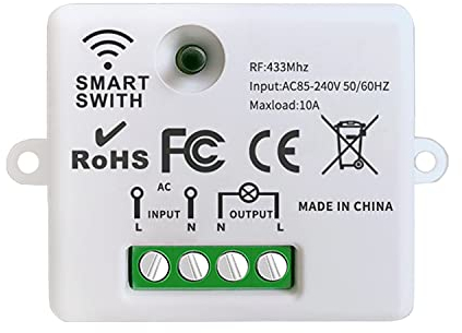 DieseRC Interruptor de luz inalámbrico, controlador receptor de relé de 10 amperios, fácil instalación, para luces de hasta 1500W