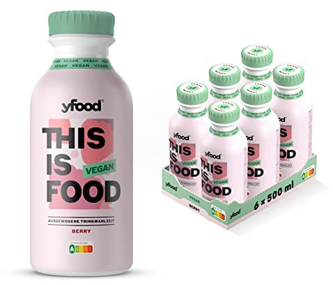 yfood Trinkmahlzeit Vegan Berry - 6 x 500 ml für unterwegs & stressige Tage - vollwertig & ready-to-drink mit 28 g Protein, 26 Vitaminen und Mineralstoffen - inkl. 1,50 € Pfand