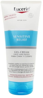 Eucerin After Sun Sensitive Relief Gel-Crema (200 ml), crema de cuerpo y cara aftersun, calmante y regeneradora, hidratante corporal y facial ligero para piel sensible con tendencia a alergias solares