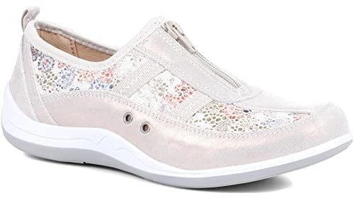 Pavers Women's Leather Shoes in Floral - Cushioned Footbed and Arch Support - Shoes with Zip Fastening - Ladies Sporty Footwear - Size UK 6 / EU 39