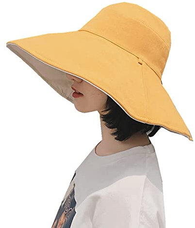 Femme Capeline Réversible Large Bord Chapeau de Soleil Anti-UV Respirant Chapeau de Plage Protection Solaire Chapeau d’Été Fille UPF 50+ Chapeau de Seau Pliable pour Voyage Randonnée Pêche Cyclisme