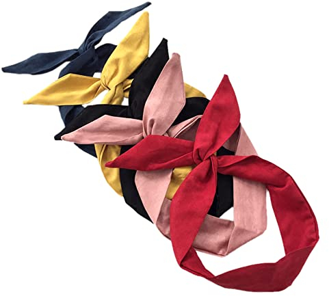 Duories 5 Stück Vintage Stirnbänder Damen,Haarband Kopfband Frauen Haarbänder Bow Flexibler Eisendraht Biegbar Stirnband Haarreif mit Schleife, Retro Haarschmuck Haare Zubehör für Damen Mädchen
