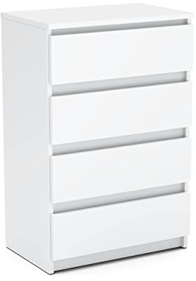 MRBLS Kommode mit 4 Schubladen Sideboard Schubladenschrank Kleiderschrank Modern Möbel mit Schubladen für Ihr Schlafzimmer (Weiß Matt) – 60 x 92,5 x 33,5 cm (B/H/T)