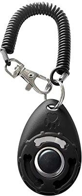 BEAUTYBIGBANG Hundeklicker Knopf Effektive Finger Klicker mit Spiralarmband Haustier Training Werkzeuge für Welpen Verhalten Hundetraining Hundeerziehung für Katzen Pferde (Schwarz)